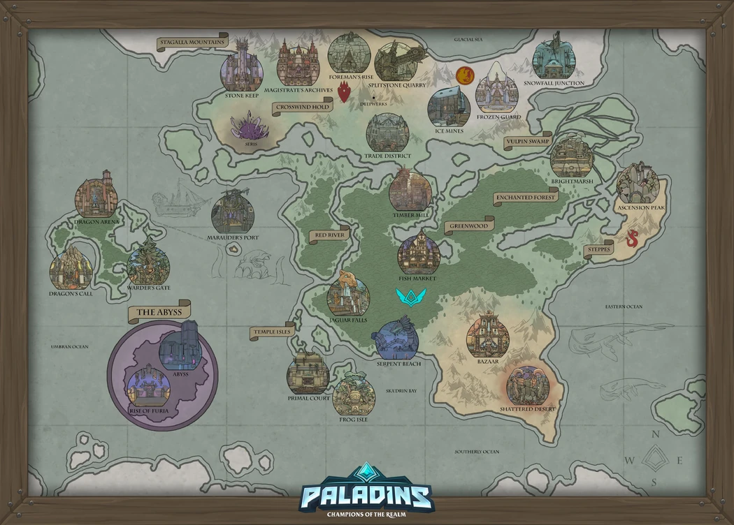 Mapa original do Reino de Paladins, com biomas e posições dos locais